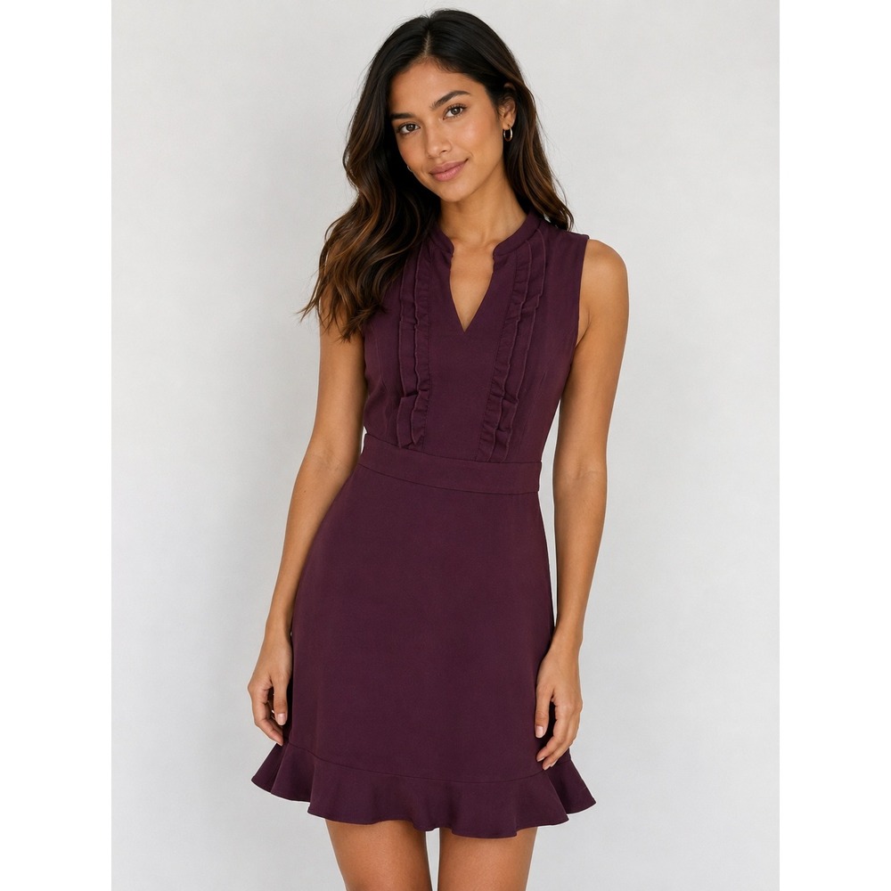 Karl Lagerfeld Paris Burgundy‎ Ruffle Fit Flare Dress Parisian Chic Feminine Sz4
